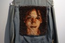 jean jacket face study. 2005. jean jacket, handpainted lace-weight alpaca yarn, monk's cloth, binding tape